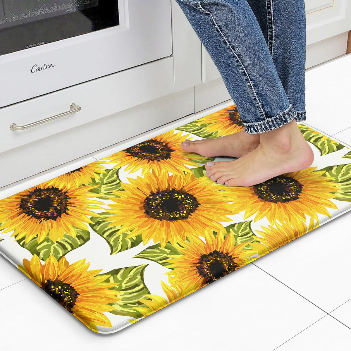 FYATHM kitchen mat with memory foam cushioning for fatigue-free standing.