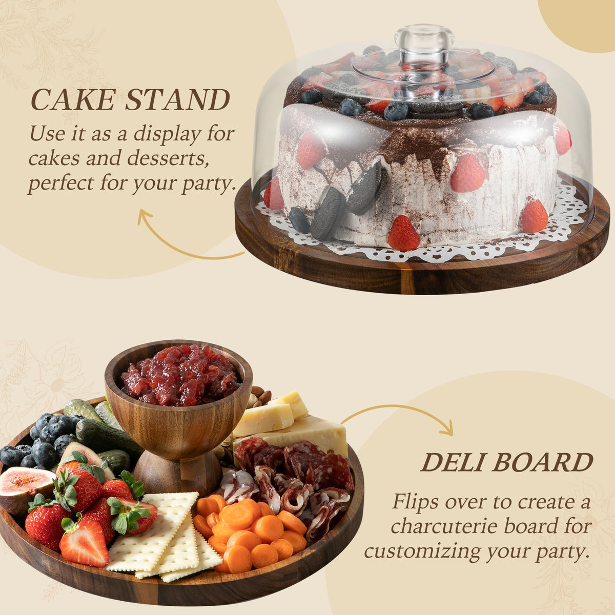 Fyctio 2-in-1 design serves as display or serving tray