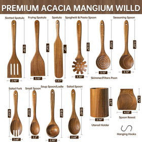 Fyctio acacia wooden spoons six hooks help organize and air-dry utensils.
