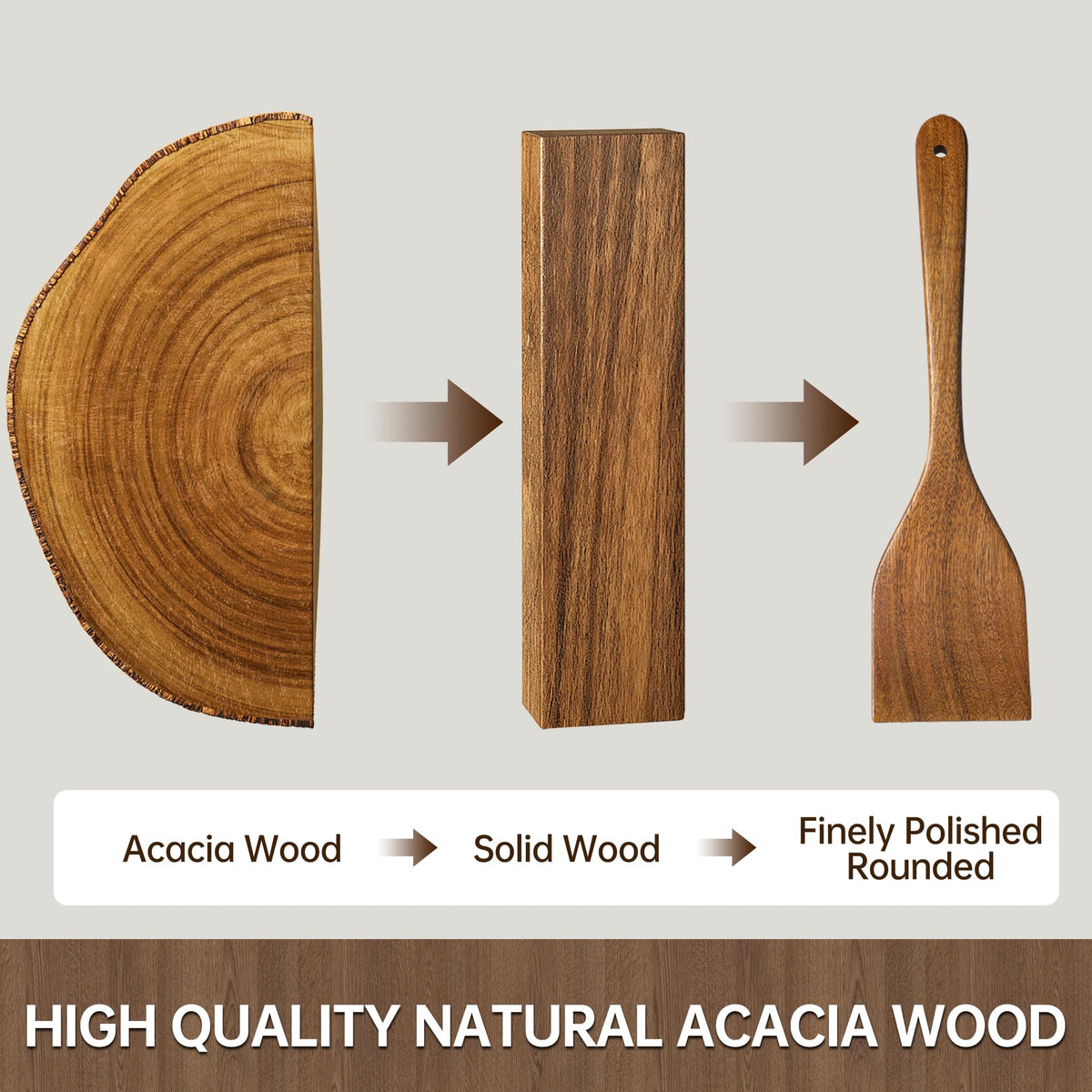 Fyctio acacia wooden spoons ergonomic handles provide comfortable grip during cooking.