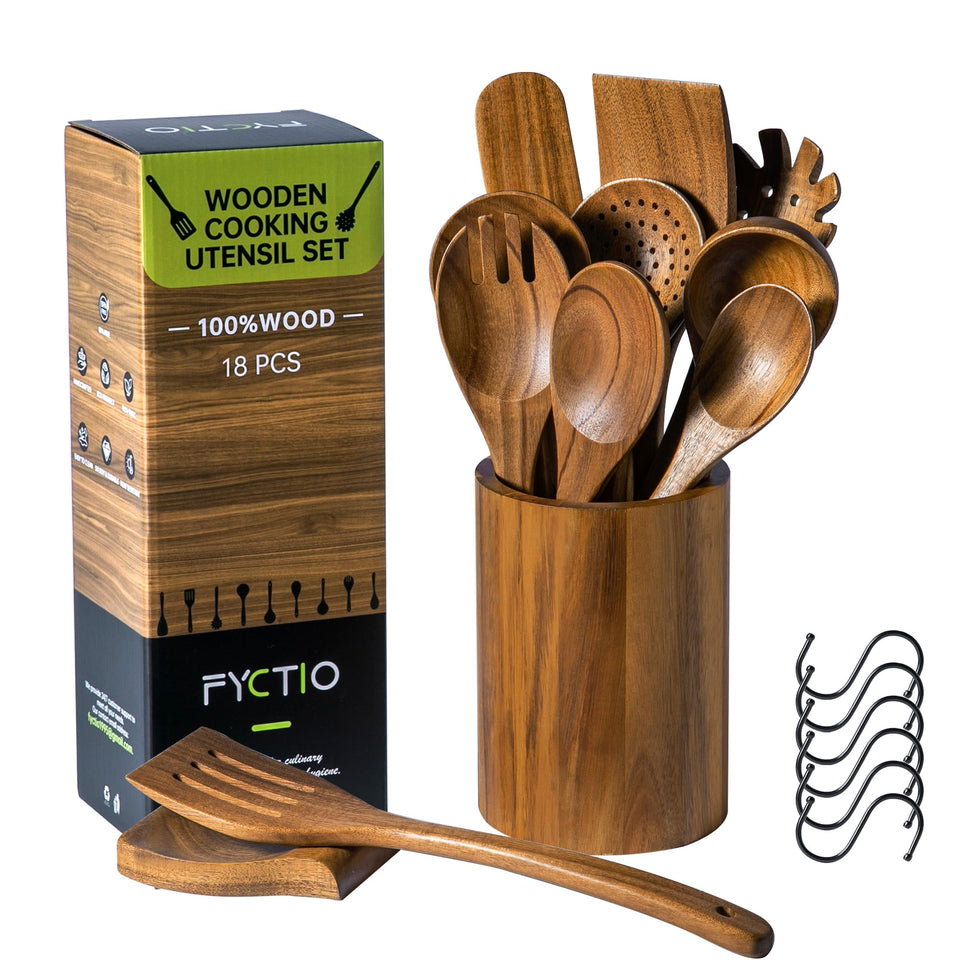 Fyctio acacia wooden spoons holder keeps utensils organized and within easy reach.