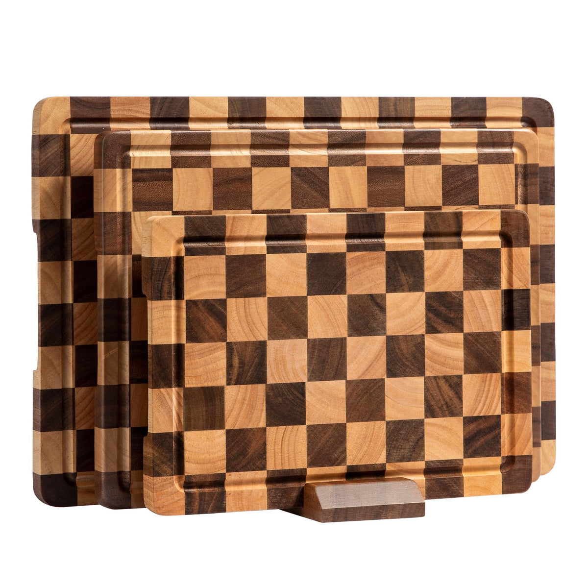 Fyctio checkered cutting board—large top view, juice groove for clean prep.