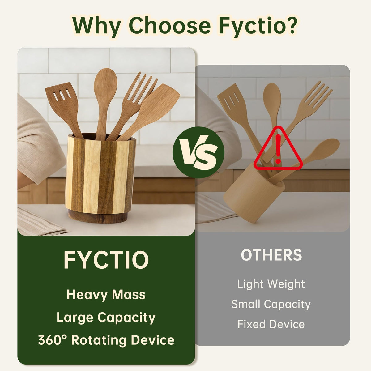 Fyctio spacious 5.9-inch diameter for larger utensils.