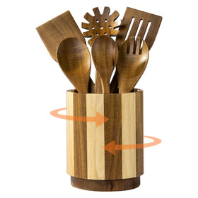 Fyctio wooden utensil holder with 360° rotation for quick access.