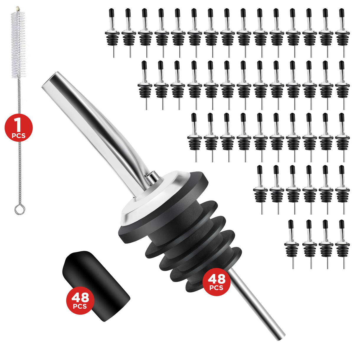 FYNECHEF 48-pack bottle pourers provide precise pours with drip-free control