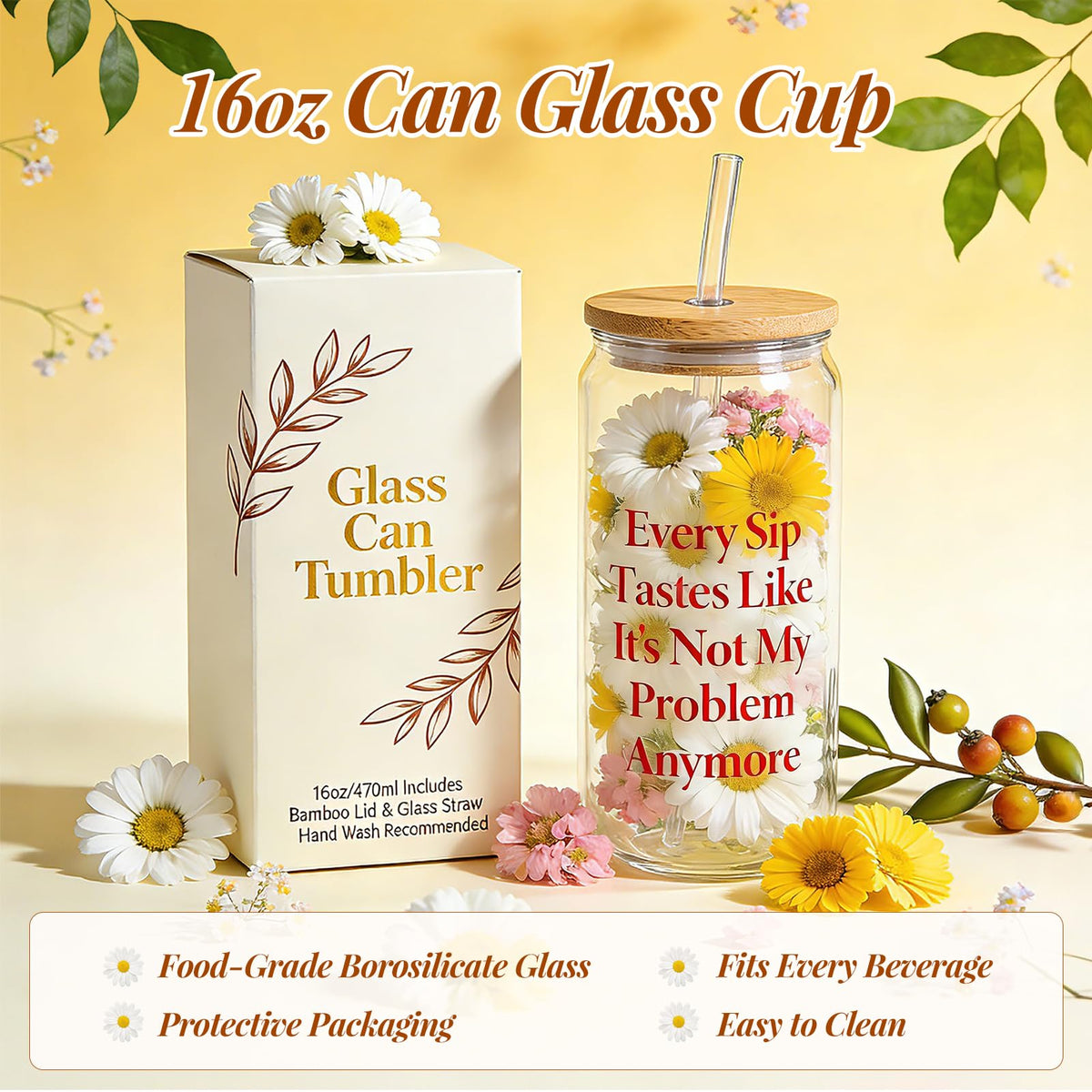 Fyroax 16oz glass cup for coffee, tea, or wine.