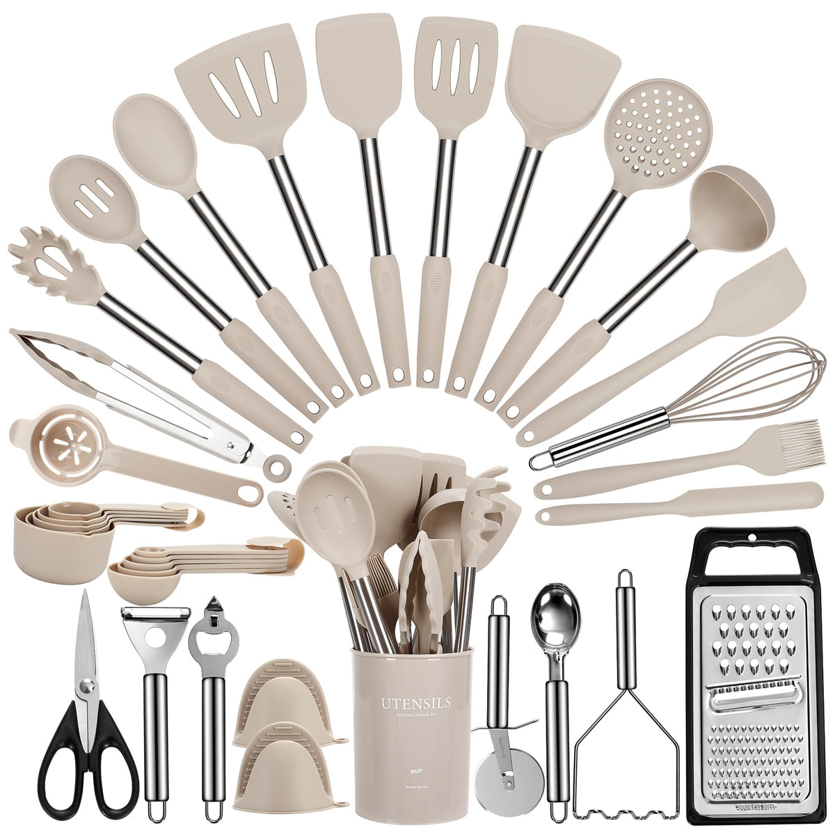 Fyvva 35-piece silicone cooking set for versatile prep on non-stick cookware