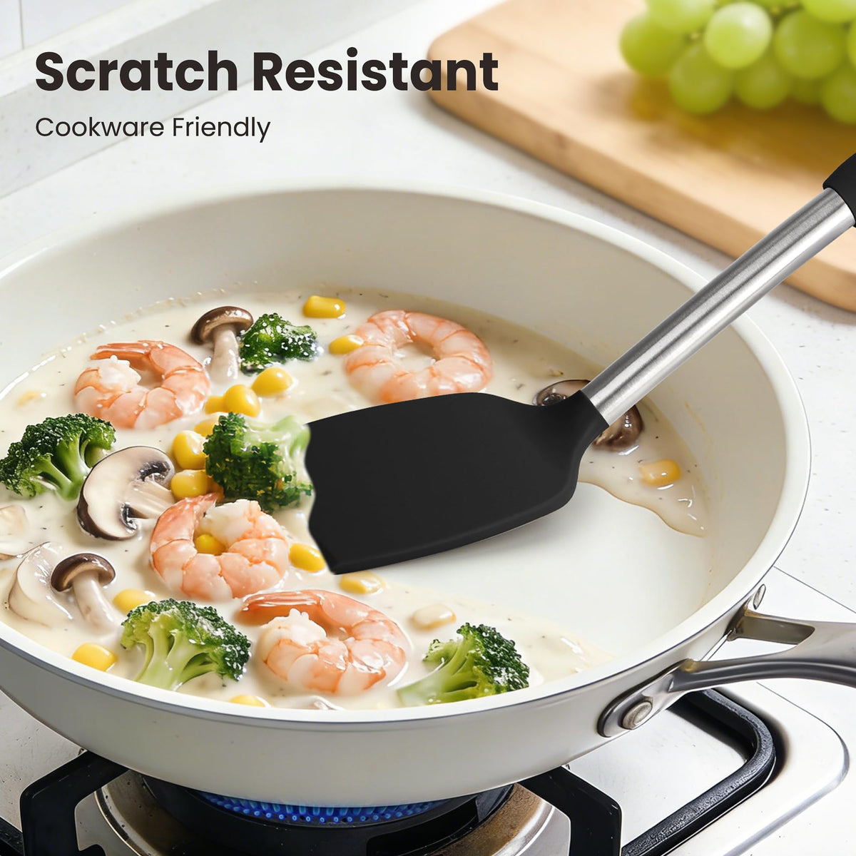 Fyvva nonstick-safe tools protect cookware and prevent scratches.