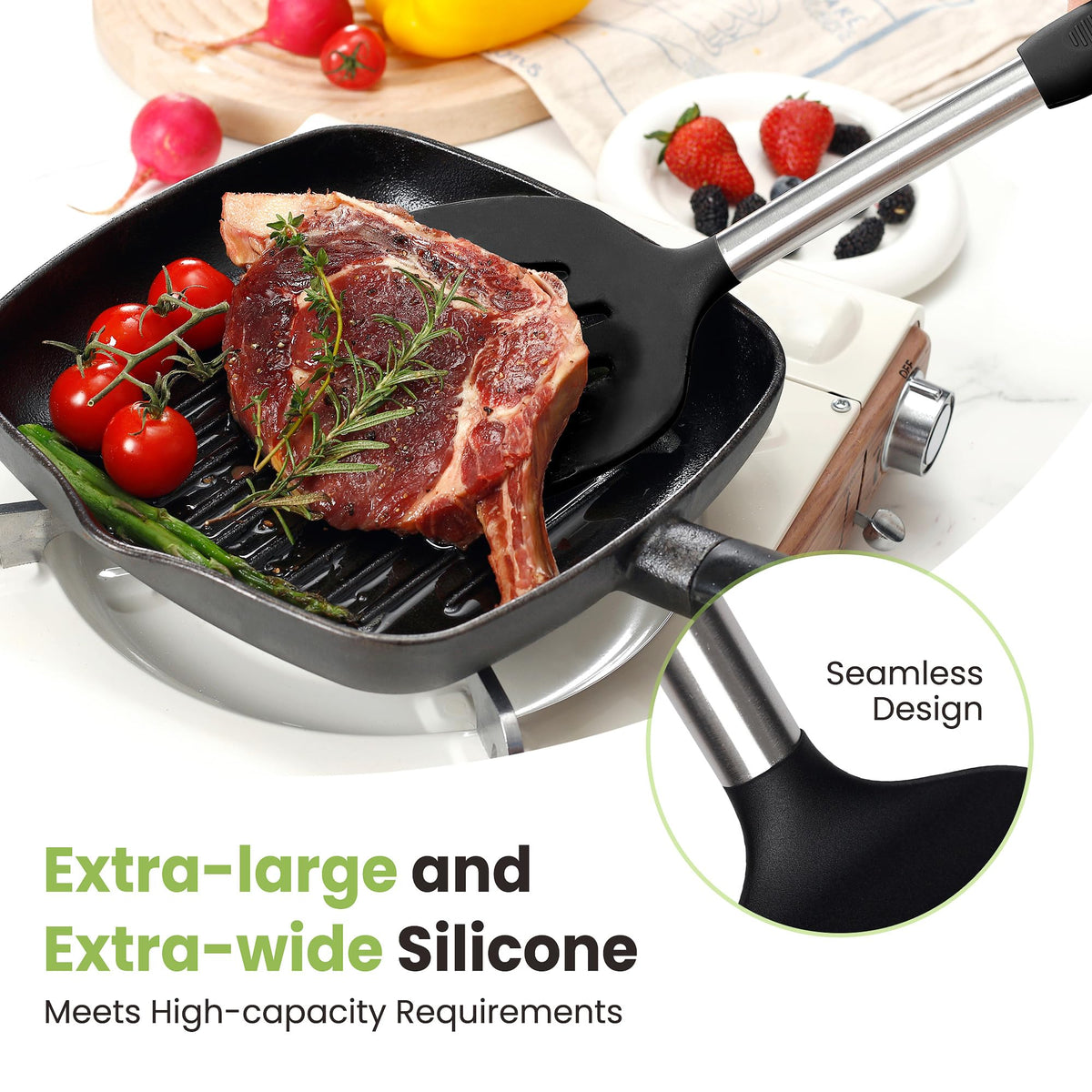 Fyvva silicone utensil holder keeps tools organized on the counter.