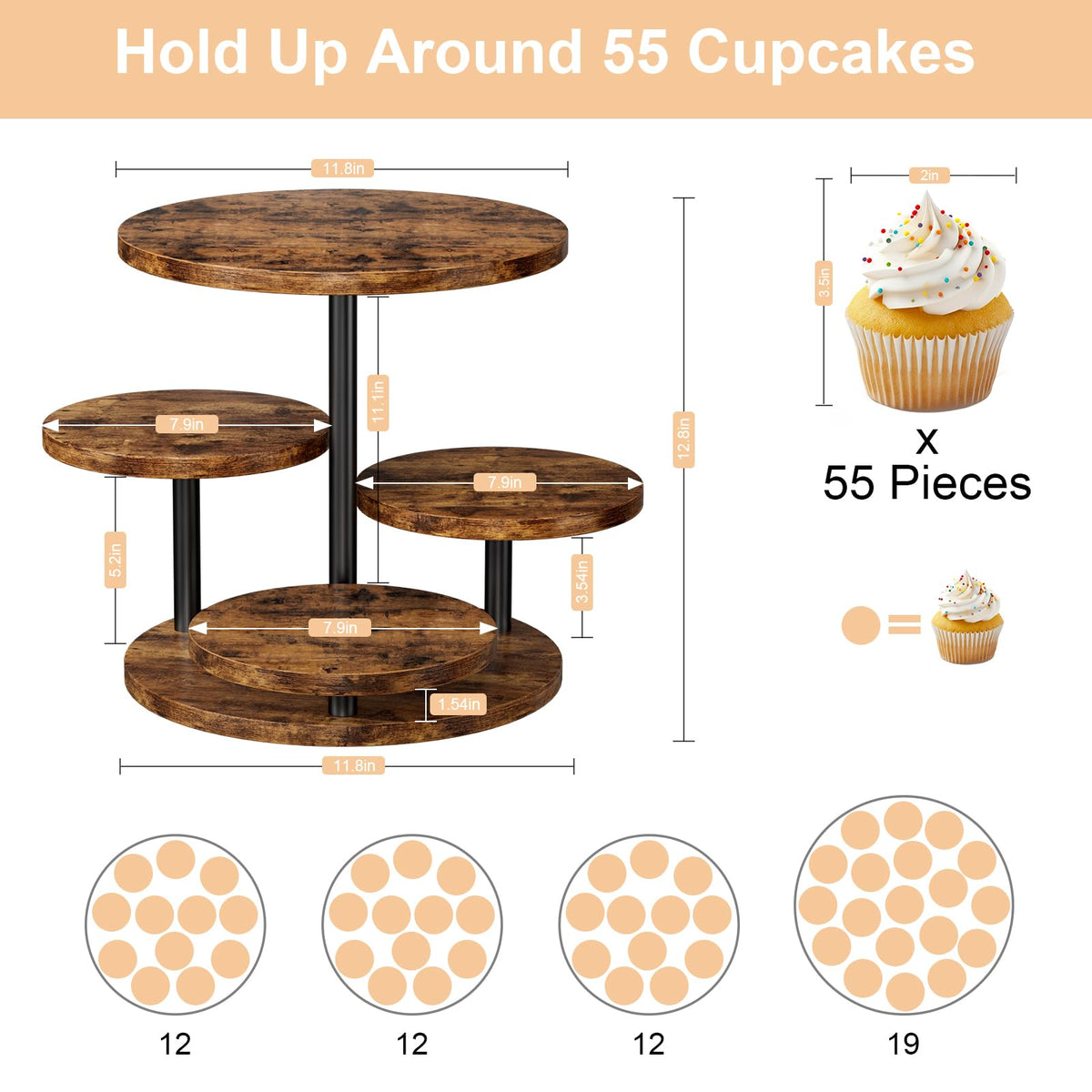 FZGhome cupcake display stand with anti-slip pads keeps treats stable on tables.