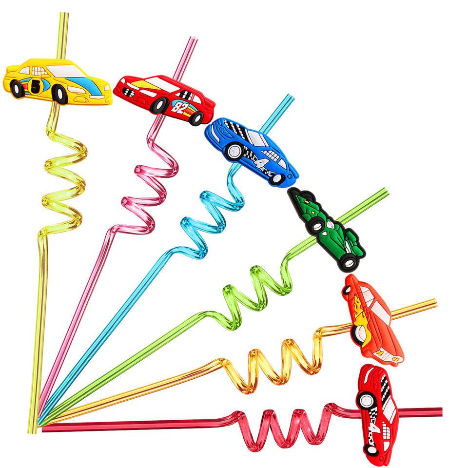 FZR Legend 24 racecar straws pack in vibrant colors for kids' parties.