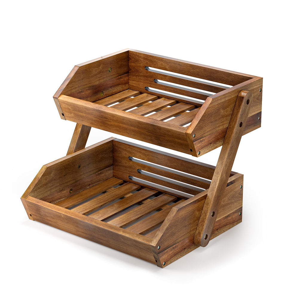 G.a HOMEFAVOR fruit basket, 2-tier acacia frame, space-saving design for fresh produce.