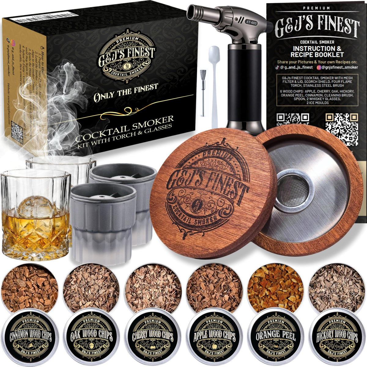 G & J's Finest whiskey smoker top for controlled smoke infusion.