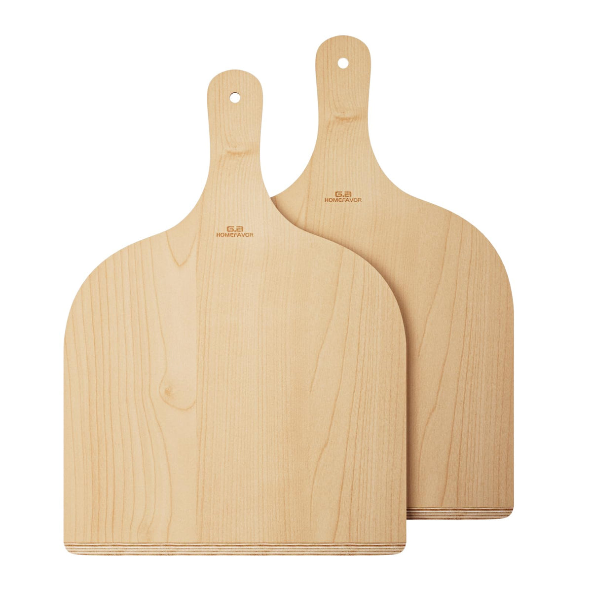 G.a HOMEFAVOR 2-pack wooden pizza peels in 12-inch size ready for easy oven transfer.