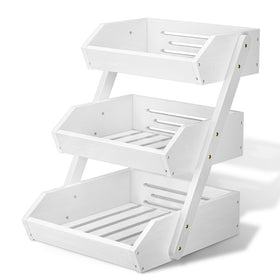 G.a HOMEFAVOR three-tier white fruit basket, front view, organized counter display.