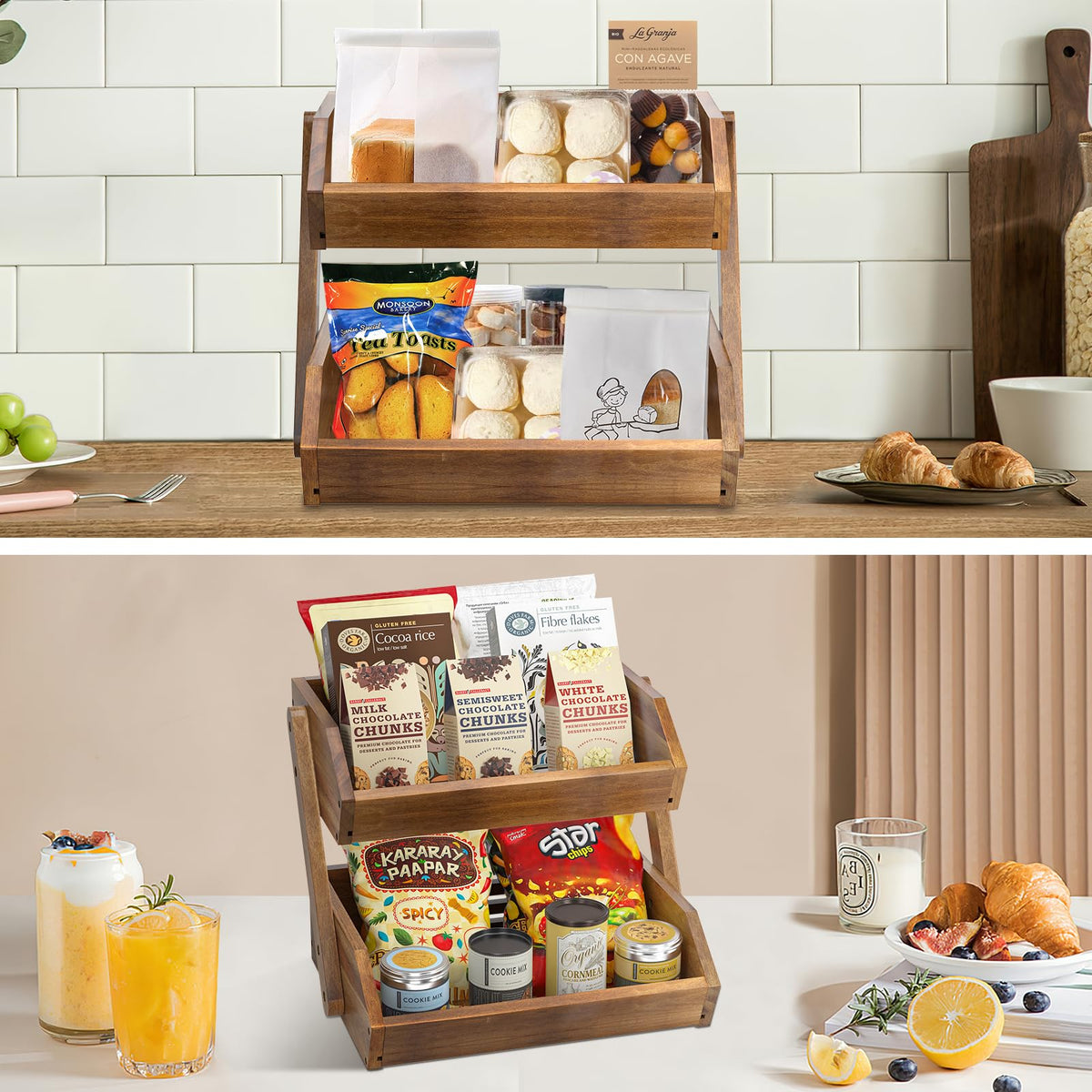 G.a HOMEFAVOR kitchen counter storage display for quick access.