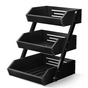 GA HOMEFAVOR 3-tier bamboo fruit basket on counter, keeps fruits organized and accessible.