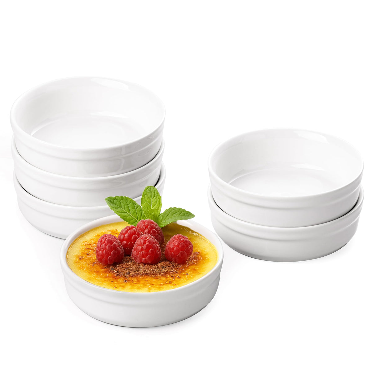 Gacoree Creme Brulee ramekins top view for even caramelization.