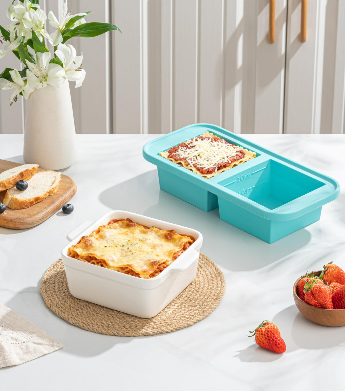 Gacoree durable ceramic offers even heating for casseroles and baked pastas.