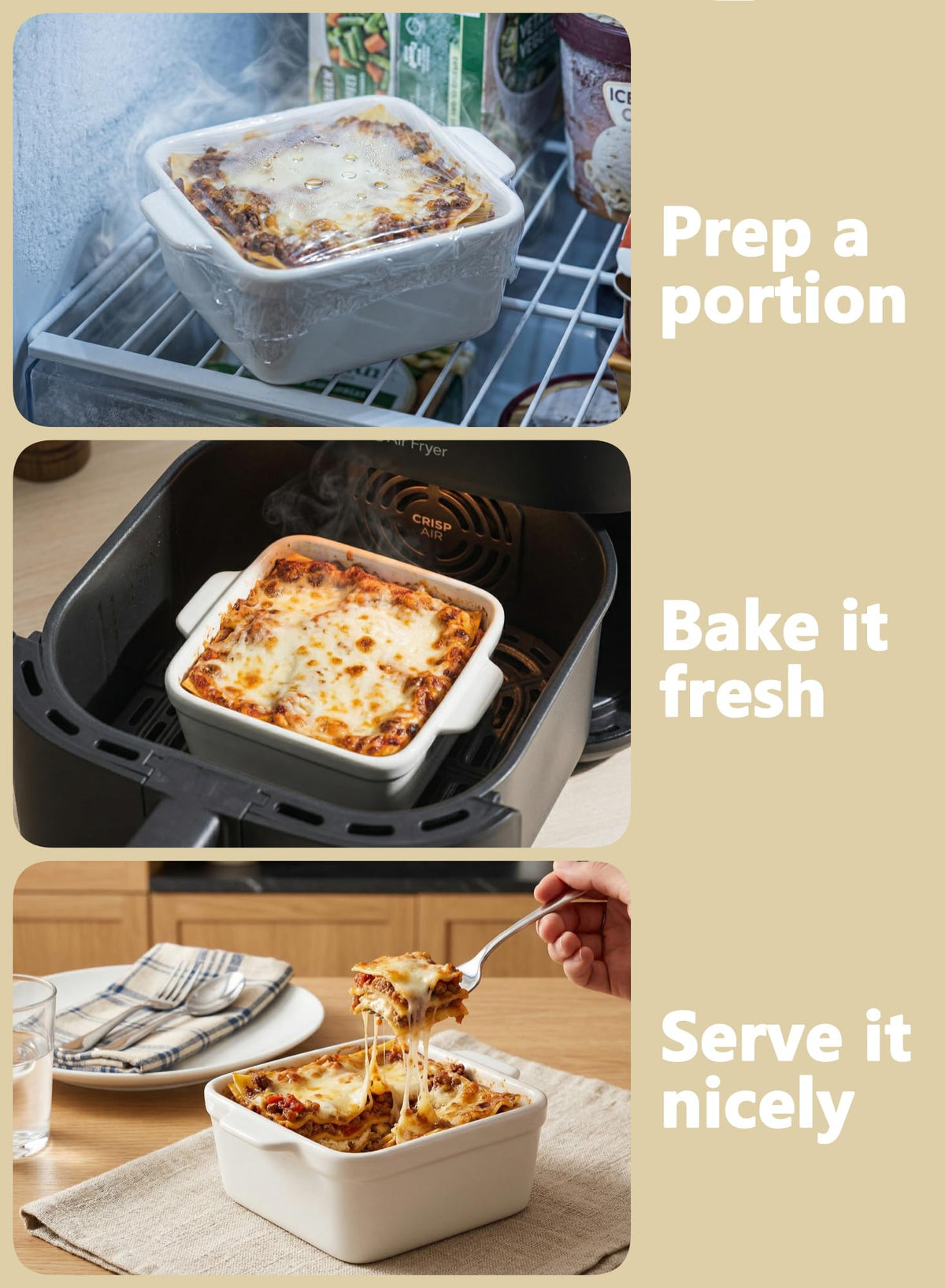 Gacoree dish is oven, microwave, and dishwasher safe for busy kitchens.