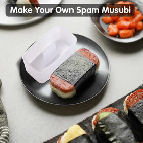 Gadget Beyond Spam Musubi mold pack 2 shown together for at-home meals