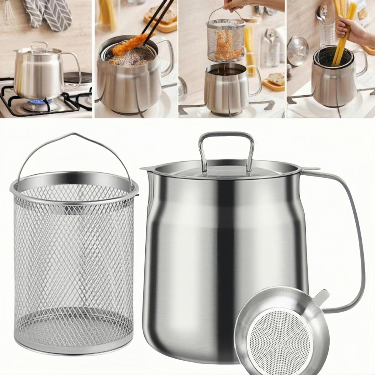 GADO 68oz deep fryer pot with basket for easy frying and cleanup.