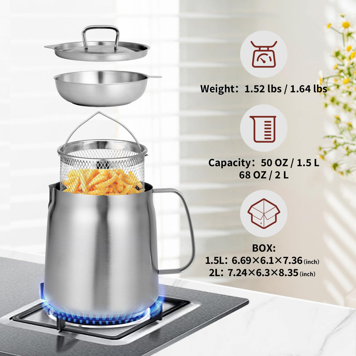 GADO deep fryer pot with basket and stainless steel construction.