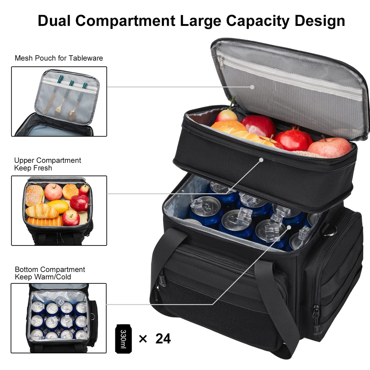 Gafetrey upper expandable compartment extends height for extra food or snacks.