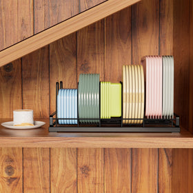 GAGUIUP adjustable-divider rack customizes space for lids and pans.