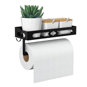 GAGUIUP wall-mount towel holder with shelf keeps towels within reach for kitchen use.