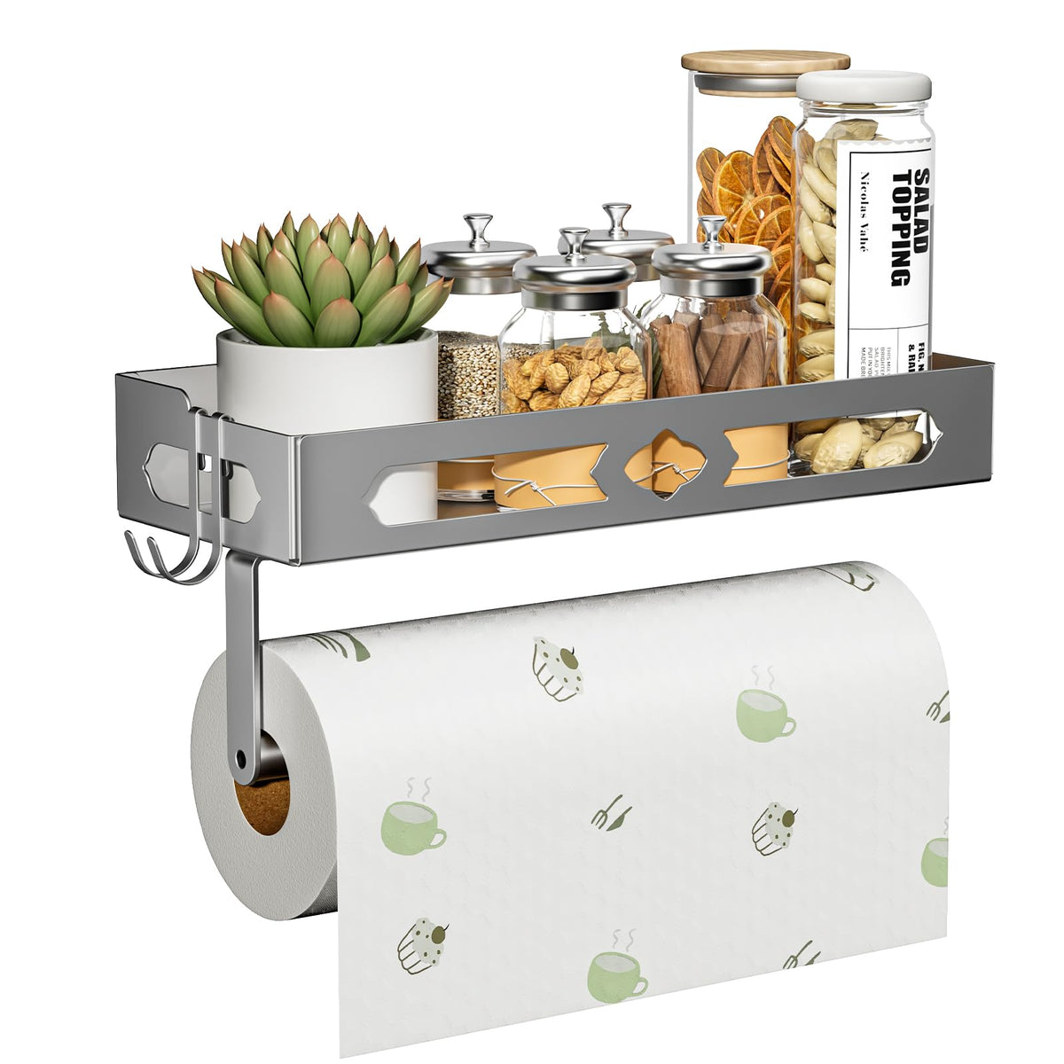 GAGUIUP wall-mounted paper towel holder with shelf adds convenient storage in any kitchen