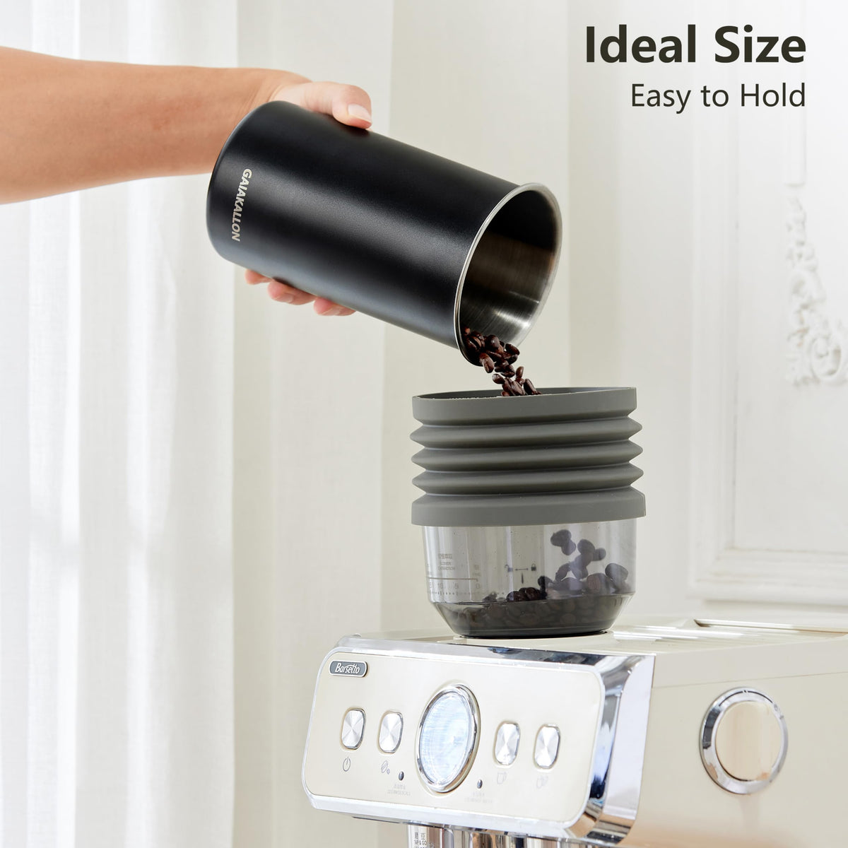 GAIAKALLON kitchen decor-friendly canister blends with modern countertops.