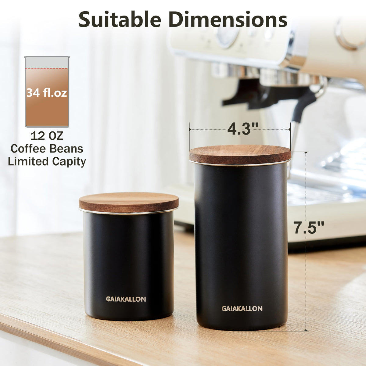 GAIAKALLON stainless steel body with walnut lid for durability and style.