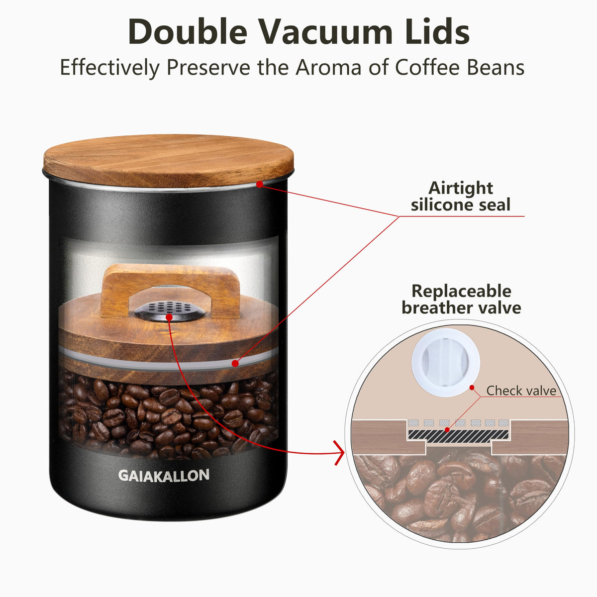GAIAKALLON wooden walnut lid close-up highlights premium materials and stylish kitchen decor.