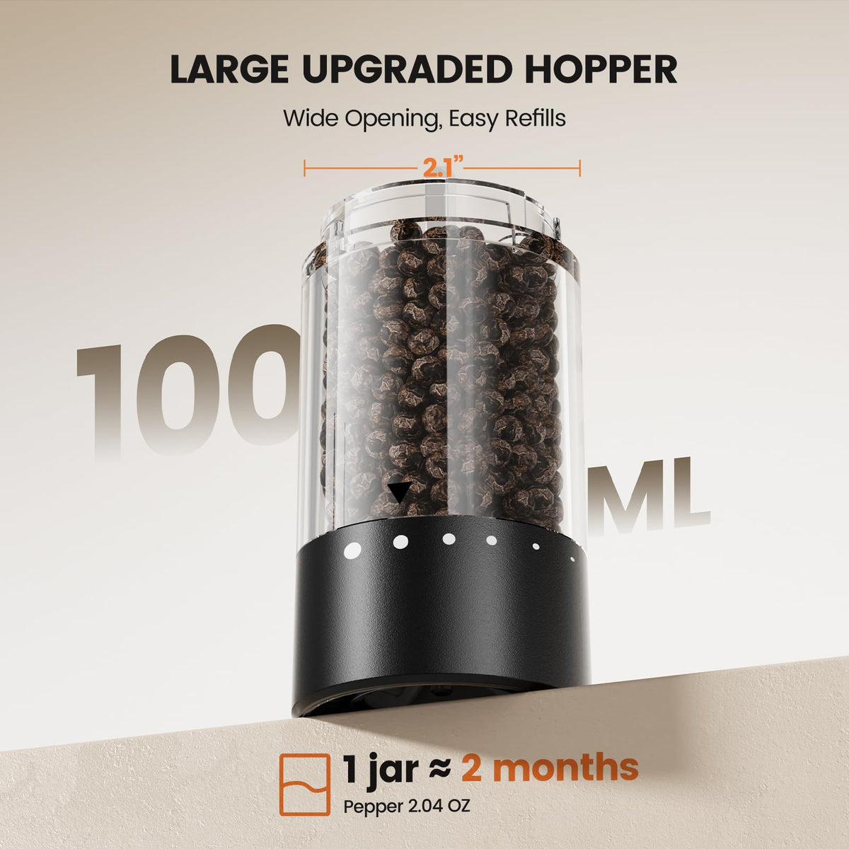 Gaivis ceramic grinding core delivers consistent grind while preserving natural aromas.