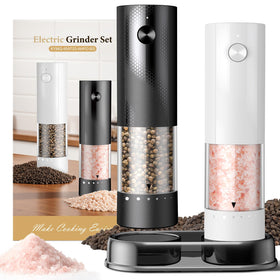 Gaivis electric salt and pepper grinder 2-pack with charging dock for easy cordless seasoning.