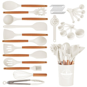 Gaixvny 34-piece utensils set in cream white holder for organized cooking.