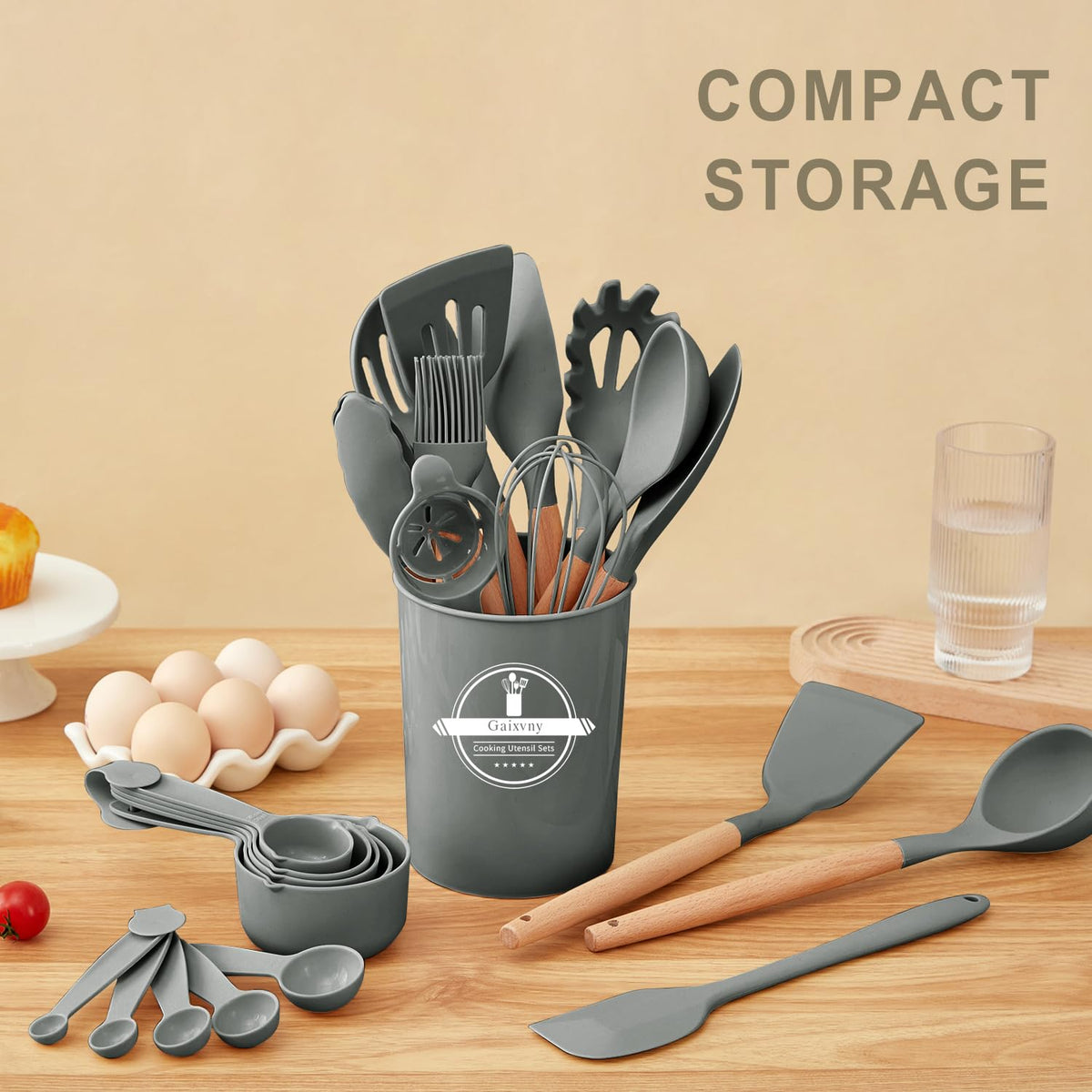 Gaixvny utensil holder and hooks keep tools within reach.