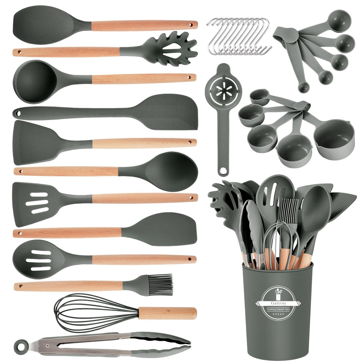 Gaixvny 34-piece utensil set with holder, organized and ready for everyday cooking.