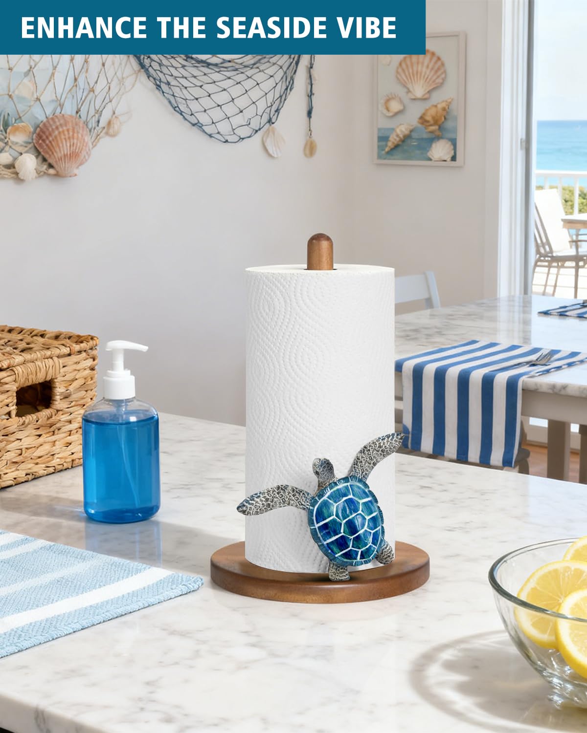 GAJ 3D sea turtle resin detail enhances seaside-inspired tabletop aesthetic.