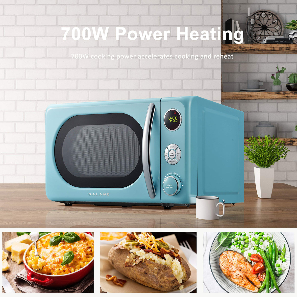Galanz GLCMKA07BER-07 retro microwave door open showcases pull handle and accessible design