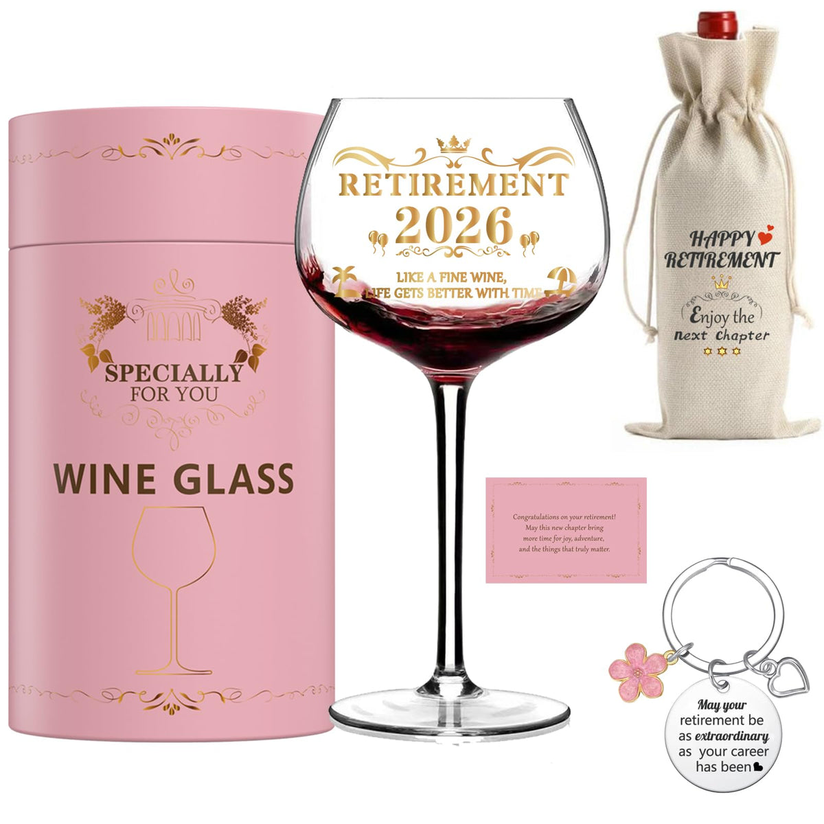 GALOFAY retirement wine glass 16oz with 'Retirement 2026' design for elegant toasts