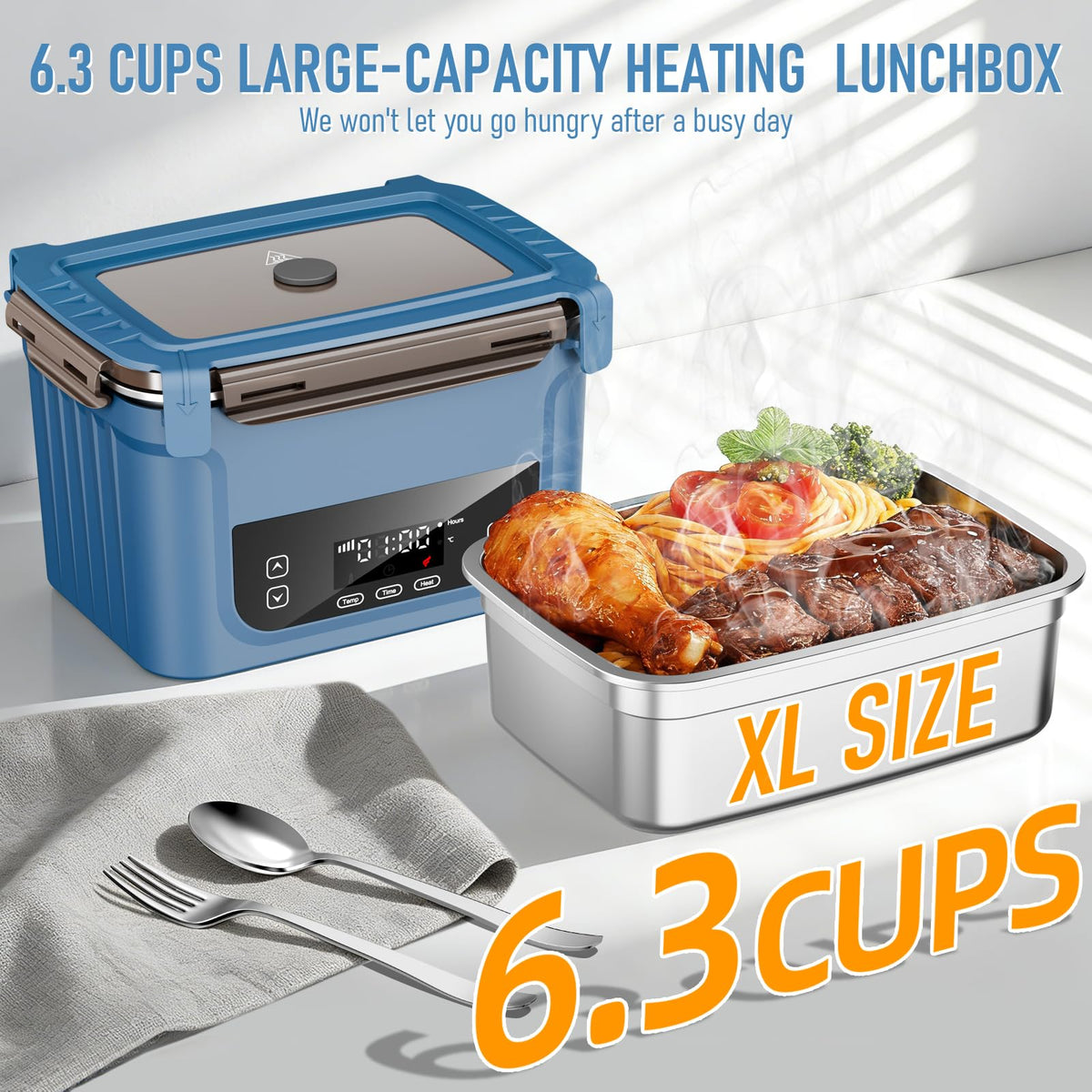 GALOKEO 20800mAh battery lunch box powering heat without outlets.