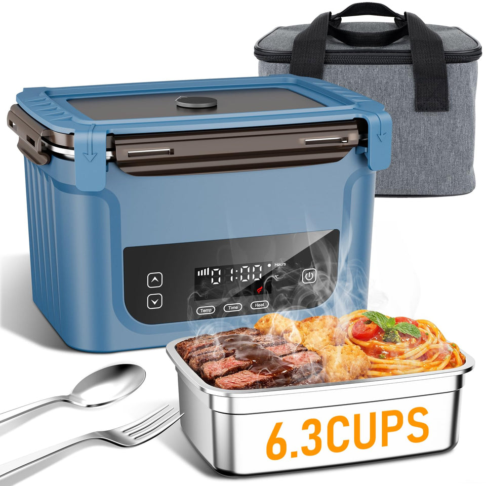 GALOKEO cordless lunch box with 6-3 cup capacity keeps meals warm on the go.
