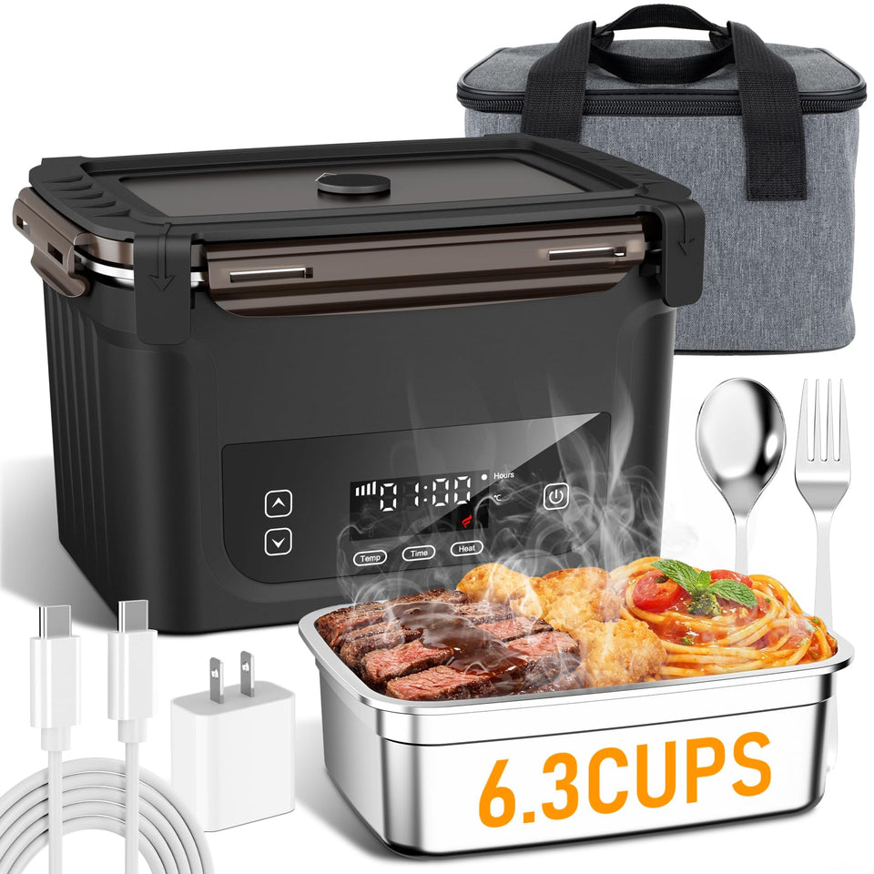 GALOKEO cordless lunch box open lid showing easy access to hot meals