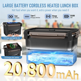 GALOKEO cordless lunchbox front heat panel highlights built-in reheating capability.