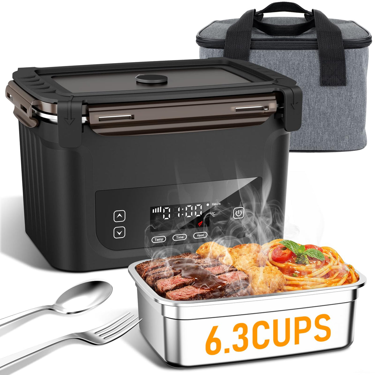 GALOKEO cordless lunchbox open lid showing convenient access to a hot meal on the go.