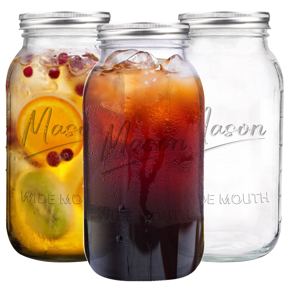 Galssmagic 64 oz wide-mouth mason jar trio for canning and storage.