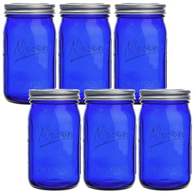 Galssmagic blue 32 oz wide-mouth mason jar for easy canning and fresh storage.