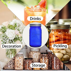Galssmagic blue jars organize ingredients for meal prep and DIY crafts.
